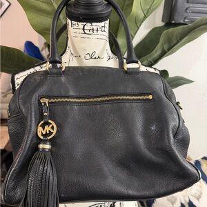 Used- Michael Kors Black Leather Satchel with Gold Accents